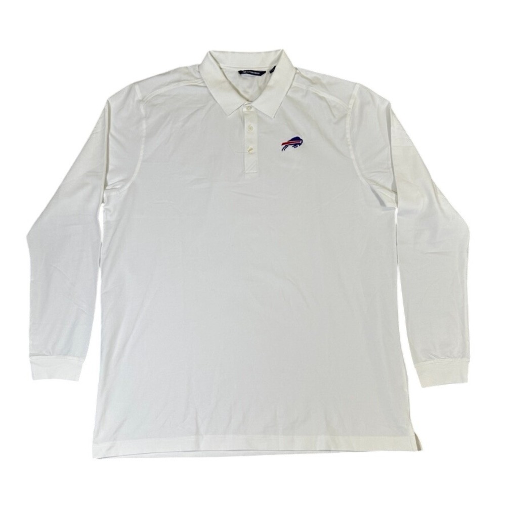 NWOT Cutter & Buck Buffalo Bills Mens White Long Sleeve Polo Shirt 3XT